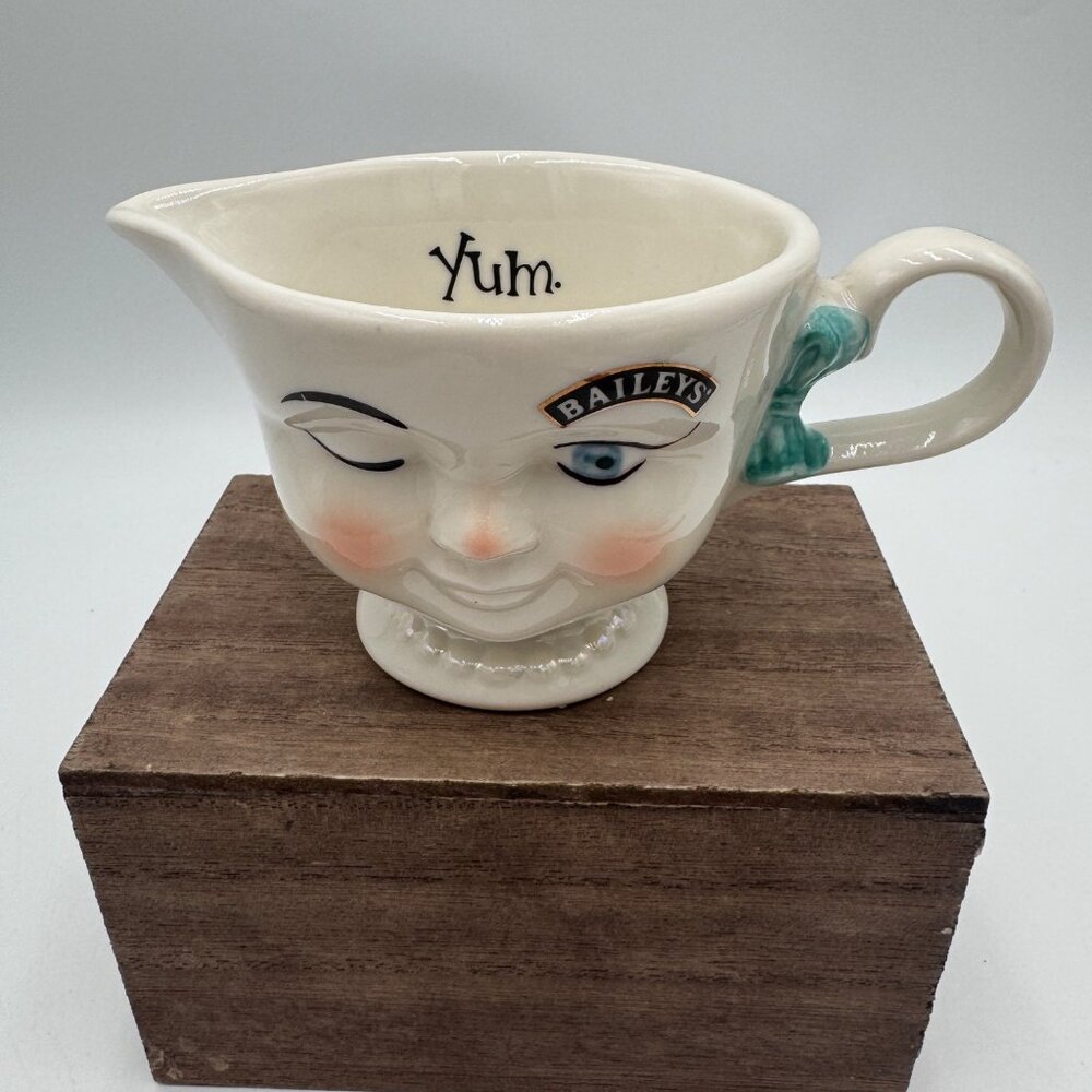 Vintage Baileys Irish Cream Winking Eye Creamer Girl w Blue Bow Limited Edition